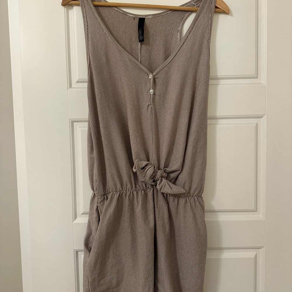 Smash + Tess Taupe Striped Sleeveless Jumpsuit